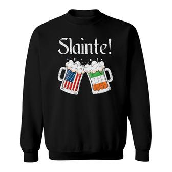 Slainte Irish American Flag Beer Retro St Patricks Day Sweatshirt | Mazezy