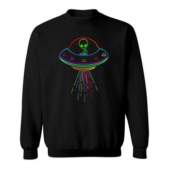 Space Alien Ufo Neon Lights Rave Alien Lovers Mm Sweatshirt | Mazezy