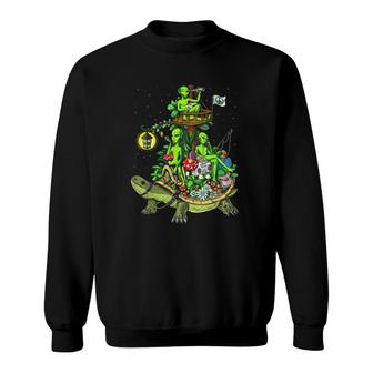 Space Aliens Hippie Riding Turtle Psychedelic Ufo Cosmic Sweatshirt | Mazezy