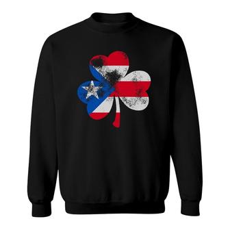 St Patrick's Day Puerto Rican Flag Shamrock Puerto Rico Flag Sweatshirt | Mazezy