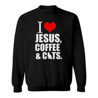 Storecastle I Love Jesus Christian Coffee And Cats Gift Sweatshirt | Mazezy