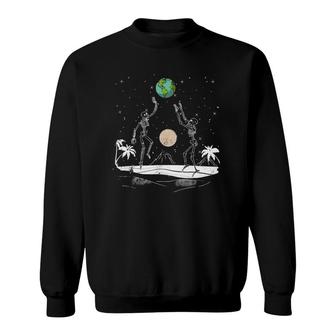 Summer Beach Skeletons Volleyball Earth Space Cosmos Indie Sweatshirt | Mazezy