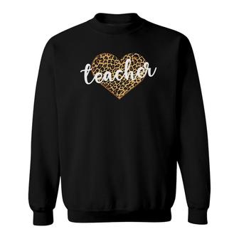 Teacher Leopard Print Heart Cute Gift Sweatshirt | Mazezy