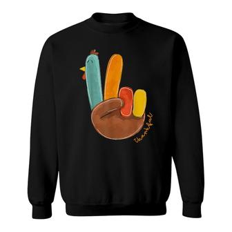 Thanksgiving Thankful Turkey Peace Hand Sign, Thanksgiving Sweatshirt | Mazezy