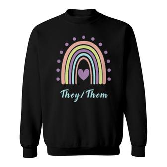 They Them Pronouns Cute Pastel Rainbow Lgtbq Nonbinary Sweatshirt | Mazezy