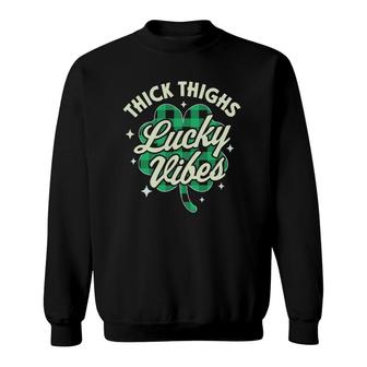Thick Thighs Lucky Vibes Buffalo Plaid Saint Patrick's Day Sweatshirt | Mazezy