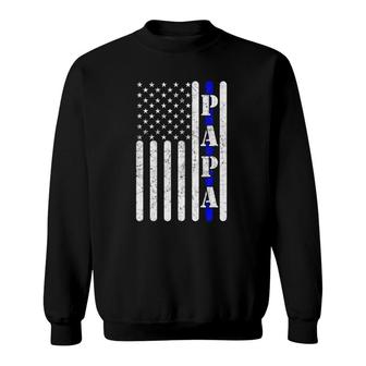 Thin Blue Line Papa Vintage Police American Flag Father's Day Sweatshirt | Mazezy