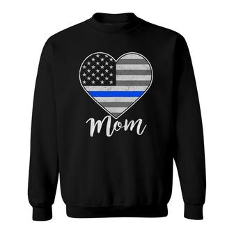 Thin Blue Line Us Flag Police Mom Love My Policeman Gift Sweatshirt | Mazezy