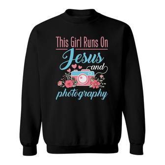 This Girl Runs On Jesus And Photography Cute Camera Women Sweatshirt | Mazezy