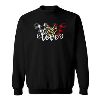 Three Hearts Leopard Buffalo Plaid Valentine's Day Girl Boy Sweatshirt | Mazezy