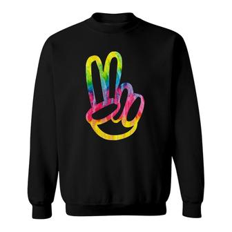 Tie Dye 60S 70S Hippie Halloween Costume Finger Peace Sign Sweatshirt | Mazezy AU