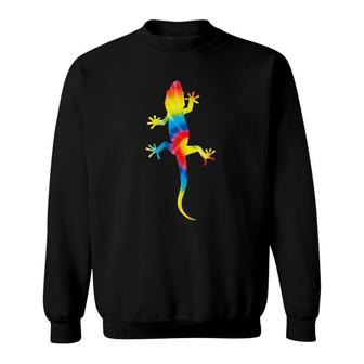 Tie Dye Gecko Rainbow Print Lizard Pet Hippie Peace Gift Sweatshirt | Mazezy
