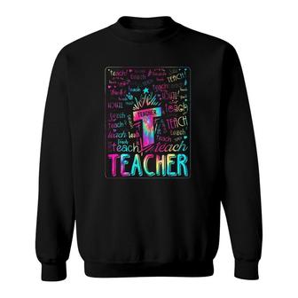 Tie Dye Teacher Typography Word Art Sweatshirt | Mazezy