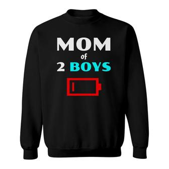 Tired Mom Of 2 Boys Funny Mother With Two Sons Low Battery Sweatshirt | Mazezy