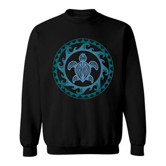 Tribal Sea Turtle Hawaiian Ocean Wave Blues Sweatshirt | Mazezy