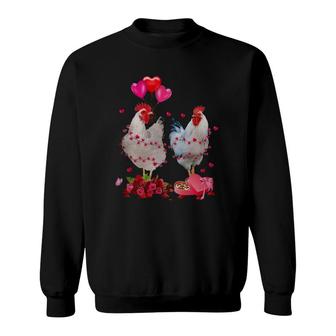 Two Chicken Valentines Day Heart Chicken Couple Men Women Sweatshirt | Mazezy