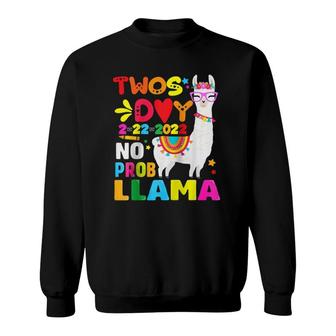 Twosday 2-22-2022 No Prob Llama Twosday 2022 Rainbow Teacher Raglan Baseball Tee Sweatshirt | Mazezy