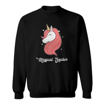 Unicorn Pony Pink Glitter Unicorn Cute Teacher Sweatshirt | Mazezy