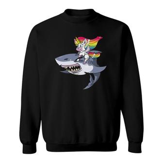 Unicorn Riding Shark Gift Girls Women Funny Halloween Sweatshirt | Mazezy