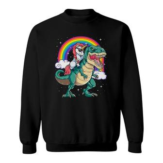Unicorn Riding T Rex Dinosaur Lover Unicorn Idea Costume Sweatshirt | Mazezy