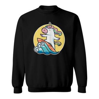 Unicorn Surfing Wave Surf Lovers Gift Sweatshirt | Mazezy