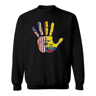 Usa Ecuador Handprint Flag Proud Ecuadorian American Roots Sweatshirt | Mazezy