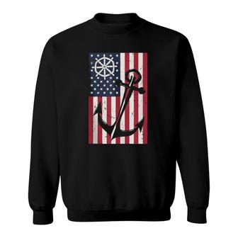 Usa Flag American Anchor Nautical Gift Design Idea Sweatshirt | Mazezy