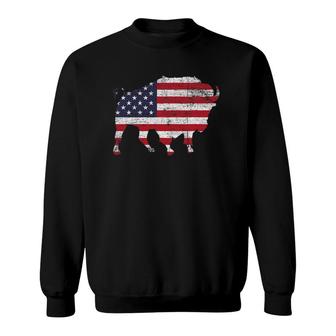 Usa Flag Wildlife Animal Patriotic American Bison Buffalo Sweatshirt | Mazezy