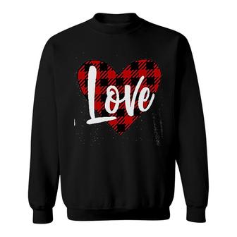 Valentines Day Leopard Buffalo Plaid Love Love Heart Valentine Day Funny Sweatshirt | Mazezy