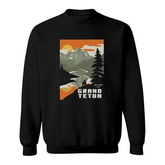 Vintage American Wyoming Grand Teton Travel Poster Gift Sweatshirt | Mazezy