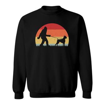 Vintage Bigfoot Walking Boxer Dog Sasquatch Funny Gifts Sweatshirt | Mazezy