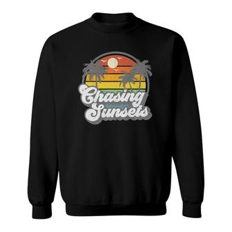 Vintage Chasing Sunsets Beach Summer Retro Sunset 70'S Gift Premium Sweatshirt | Mazezy