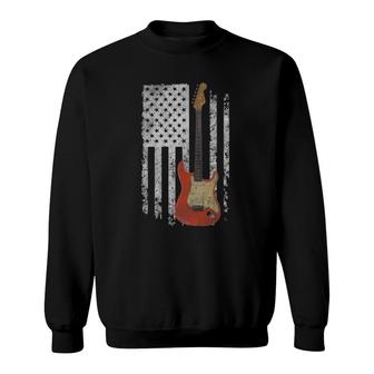 Vintage Guitar Us Flag Patriotic Guitarist Musician Sweatshirt | Mazezy