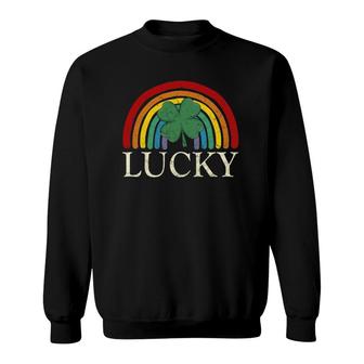 Vintage Lucky Shamrock Rainbow St Patrick's Day Mens Womens Sweatshirt | Mazezy