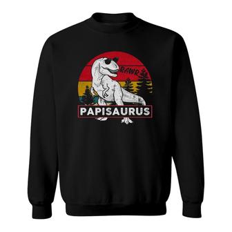 Vintage Papisaurus Papi Saurus Dinosaur Gift Dad Men Sweatshirt | Mazezy