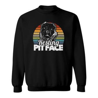 Vintage Pitbull Owner Funny Resting Pit Face Sweatshirt | Mazezy