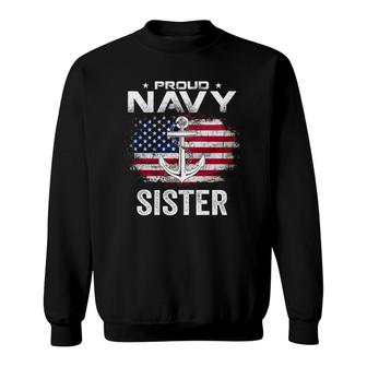 Vintage Proud Navy Sister With American Flag Gift Veteran Sweatshirt | Mazezy