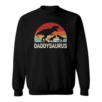 Vintage Retro Daddy Dinosaur Daddysaurus 2 Two Kids Sweatshirt | Mazezy