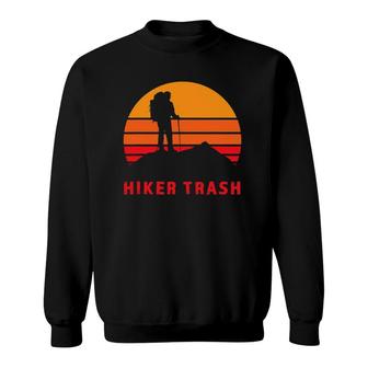 Vintage Sunset Distressed Text Thru Hiker Trash Mountain Sun Sweatshirt | Mazezy