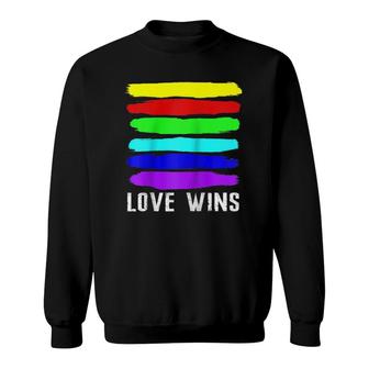 Watercolor Love Wins Rainbow Paint Flag Gifts Raglan Baseball Tee Sweatshirt | Mazezy