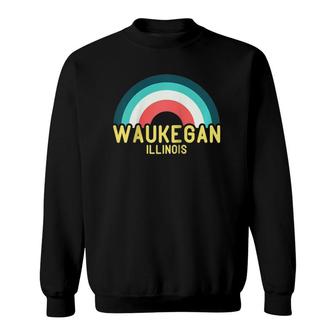 Waukegan Illinois Vintage Retro Rainbow Raglan Baseball Tee Sweatshirt | Mazezy