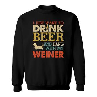 Weiner Dachshund Dad Drink Beer Hang With Dog Funny Vintage Sweatshirt | Mazezy