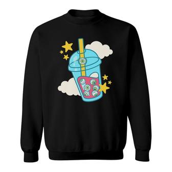 Weirdcore Aesthetic Kawaii Bubble Boba Milk Tea Eyeballs Sweatshirt | Mazezy