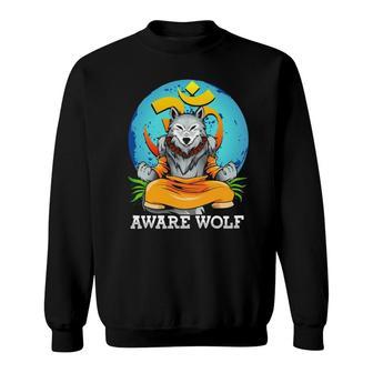 Werewolf Pun Halloween Costume Aware Wolf Yoga Meditation Sweatshirt | Mazezy