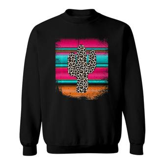 Western Leopard Serape Print Cactus Cowgirl Pink Sweatshirt | Mazezy