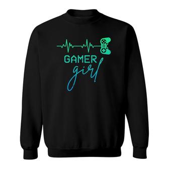 Woman Gamer Cute Gamer Girl Heartbeat Girly Video Games Sweatshirt