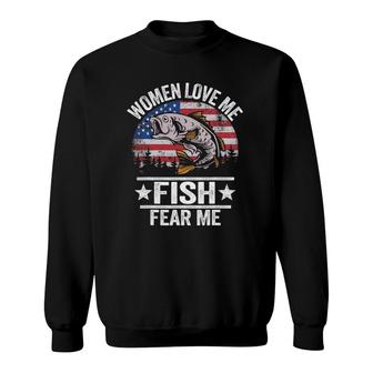 Women Love Me Fish Fear Me Men Vintage Funny Bass Fishing Sweatshirt | Mazezy CA