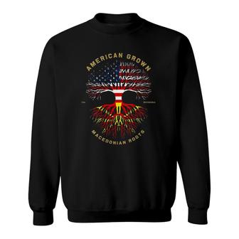 Womens American Grown With Macedonian Roots Tree Usa Flag Gifts Sweatshirt | Mazezy