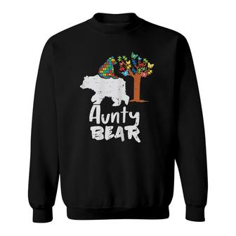 Womens Aunty Bear Puzzle Tree Autism Awareness Aunt Auntie Women Sweatshirt