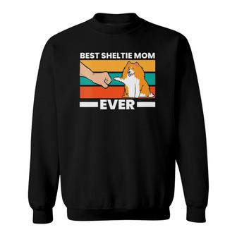 Womens Best Sheltie Mom Ever Dog Sheepdog Mama Shetland Sheepdogs V-Neck Sweatshirt | Mazezy